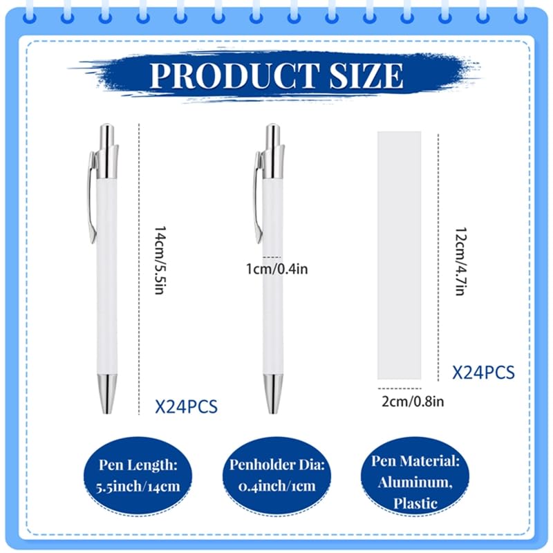 24 Pcs Sublimation Pens Blank Sublimation Coated Pen With Shrink Wrap Heat Transfer Pen Sublimation Ballpoint Pen,Aluminum Customized Clip Pen Personalized Pen For DIY Office School Stationery Supplie ZhouBoat