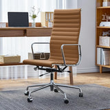 OTDMEL Ribbed Office Chair with Top Grain Leather - High Back Ergonomic Desk Chair with Aluminum Arm Rest and 5-Star Base, Swivel Chairs Light Brown OTDMEL