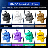 SUNLU PLA Filament 1.75mm Bundle, 3D Printer Filament Bundle 250g, 8 Rolls, 2kg Total, Black+White+Grey+Transparent+Red+Klein Blue+Sunny Orange+Green
