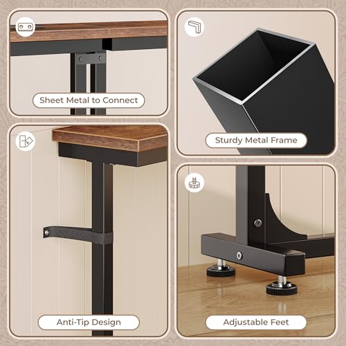 Huuger 78.7 Inch Behind Couch Table with Power Outlets, 23.9’’-34.4’’ Height Adjustable Range, Sofa Tables Narrow Long with USB-C Ports, Skinny Console Table, for Small Spaces, Rustic Brown Huuger