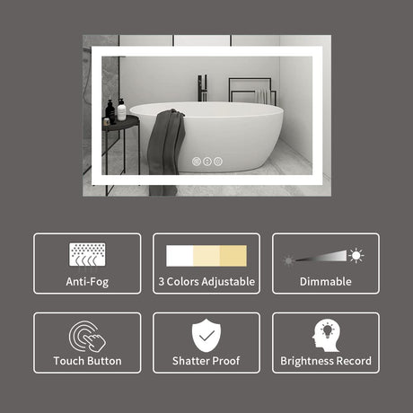 Amorho LED Bathroom Mirror 40"X32" with Front and Backlit, Stepless Dimmable Wall Mirrors with Anti-Fog, Shatter-Proof, Memory, 3 Colors, Double LED Vanity Mirror (Horizontal/Vertical) Amorho