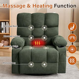 MAHOMICO Swivel Rocker Recliner Chair with Vibration Massage and Heat for Living Room with Rocking Function and Side Pocket,USB Charge Port，2 Cup Holders