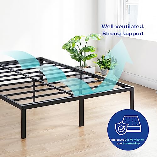 Olee Sleep 18 Inch Heavy Duty Steel Slat Anti-Slip Support, Easy Assembly Platform Bed Frame, Noise Free Steel Mattress Foundation, Maximum Storage, No Box Spring Needed, Black, Cal King Size Olee Sleep