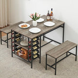 Garvee Dining Table Set for 4, Kitchen Table Set for 4 with 2 Benches, 3 Piece Dining Room Table Set for Small Space Apartment, Grey Garvee