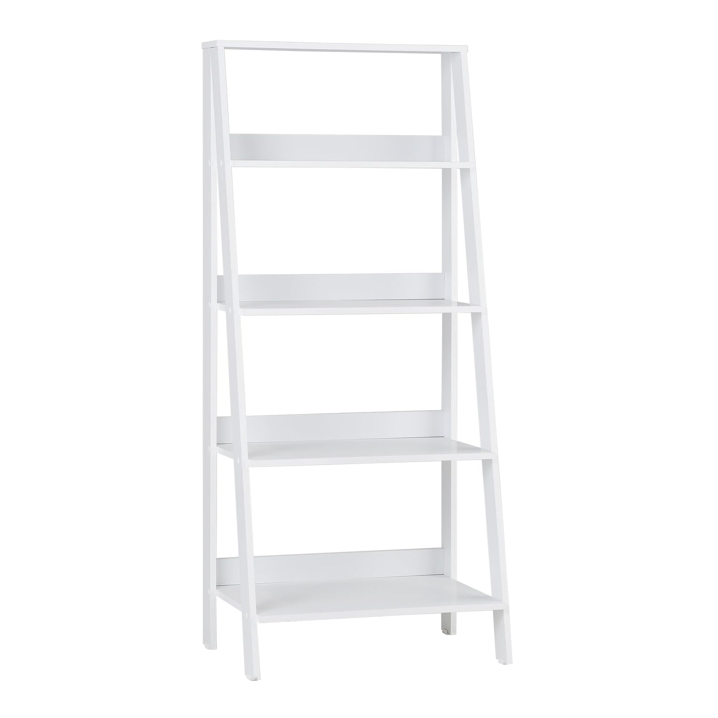 Sophisticated White 4-Shelf Ladder Bookcase by Walker Edison - WoodArtSupply