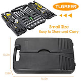 TLGREEN 95 Piece Tool Set, Tool Kit, Mechanics Tool Set, Portable Toolbox with Adjustable Wrench Pliers Socket Bits, with Plastic Toolbox Storage Case, for House Apartment Garage (Yellow) TLGREEN