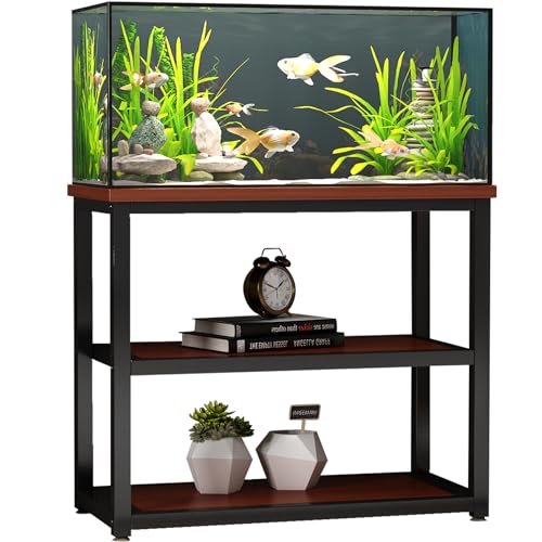 Avolander Fish Tank Stand Metal Aquarium Stand 40-50 Gallon, Double Layer Metal with Storage Weight Capacity 760lbs, 31.5 X 27.56 X 17.72 inch, Black Teakwood Brown