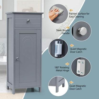 GOFLAME Freestanding Grey Bathroom Storage Cabinet with Large Drawer and Adjustable Shelves - WoodArtSupply