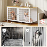 MAHANCRIS Dog Crate Furniture for 2 Dogs, 43.3" Dog Kennel with Removable Divider, Heavy Sturdy Dog Furniture Style Double Cage for Small Medium Dogs, Indoor Pet House End Table, Natural and White MAHANCRIS