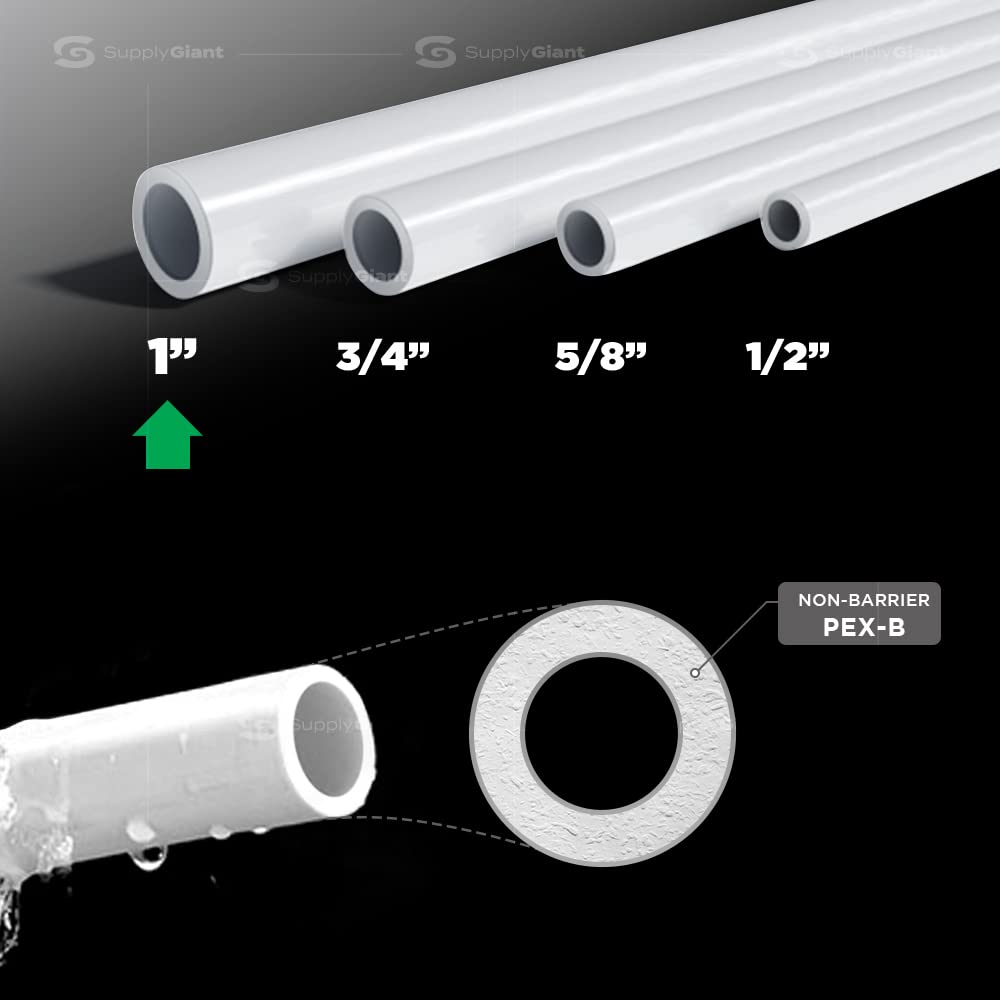 Pexflow PEX Potable Water Tubing - PFW-W1100 1 Inch X 100 Feet Tube Coil for Non-Barrier PEX-B Residential & Commercial Hot & Cold Water Plumbing Application (White) Supply Giant