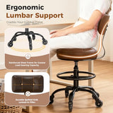 Office Drafting Chair with Footrest, Tall Height Adjustable Stool with Back Support, Heavy Duty Rolling Stool Chair with Wheels for Office Home Kitchen Bar Shop Guitar Studio Medical Vanity(Brown) FREEKYROCK