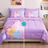 ZUEXVOFY Twin Comforter Set for Girls 5 Piece Purple Unicorn Bedding Set for Girls Super Soft Microfiber Bed Set Bed in a Bag with Comforter Sheets Pillowcase & Sham ZUEXVOFY