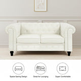 Naomi Home Chesterfield Leather Loveseat, Mini Sofa Love Seat, Small with Rolled Arms, Tufted Cushions 2 Seater Loveseats for Small Spaces, Living Room White Naomi Home