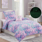 Wink Deer Twin Comforter Set for Girls-3 Pieces Mermaid Glow in the Dark Twin Bedding Sets for Kids,1 Comforter,1 Sham and 1 Decor Pillow Wink Deer
