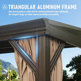 Domi 12x16FT Lean to Gazebo, Aluminum Wall Mounted Gazebo with Sloping Galvanized Steel Roof, Curtains and Netting, Outdoor Hardtop Gazebo Pergola for Patio, Deck, Garden, Backyard domi outdoor living