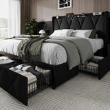 Einhomn Full Size Bed Frame with 4 Storage Drawers and Charging Station, Upholstered Platform Bed Frame with Storage Headboard, No Box Spring Needed, Easy Assembly, Black Einhomn