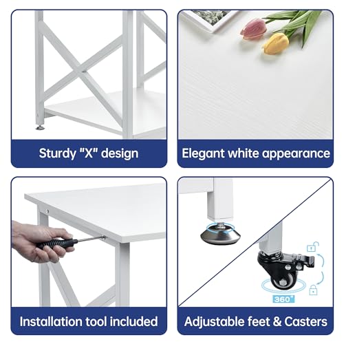 Fannova 23.6 x 23.6 Inches Large Printer Stand, 2 Tier Square Printer Table with Storage Shelf for Home Office, Multi-use Rolling Cart with Wheels for Laser Printer, 3D Printer and Mini Fridge - White Fannova