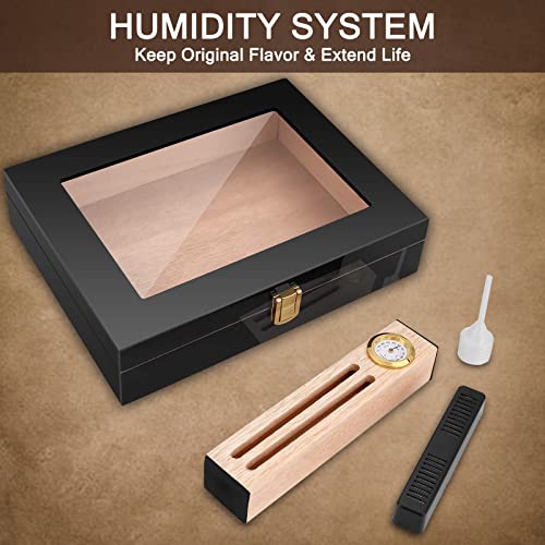 Bald Eagle High Gloss Cigar Humidor Cigar Box for 10-15 Cigars, Real Solid Spanish Cedar Wood, Luxury Hygrometer and Humidifier, Desktop Humidors Bald Eagle