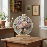 yzARTche Floral Flowers Embroidery Kit for Beginners, Bouquet Pattern Cross Stitch Kits with Hoop, Yarns, Instruction and Threader Tools-3PCS Bouquet-C