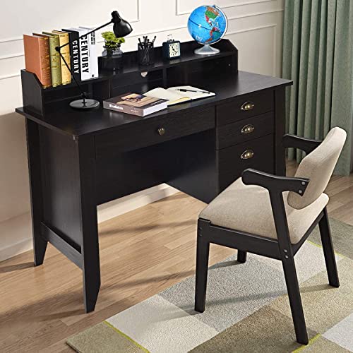 Catrimown Computer Desk with Drawers and Hutch, Wood Office Desk Teens Student Desk Study Table Writing Desk for Bedroom Small Spaces Furniture with Storage Shelves, Espresso Brown - WoodArtSupply