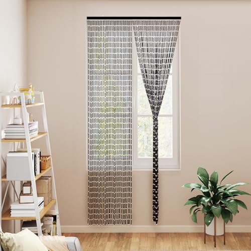Boshen Handmade Bamboo Beaded Curtains for Doorways, 65 Strands 35.5x78.7inch Natural Wood Boho Hanging Door Beads Curtains Room Divider for Home Decor Hallway Window(Black) Boshen