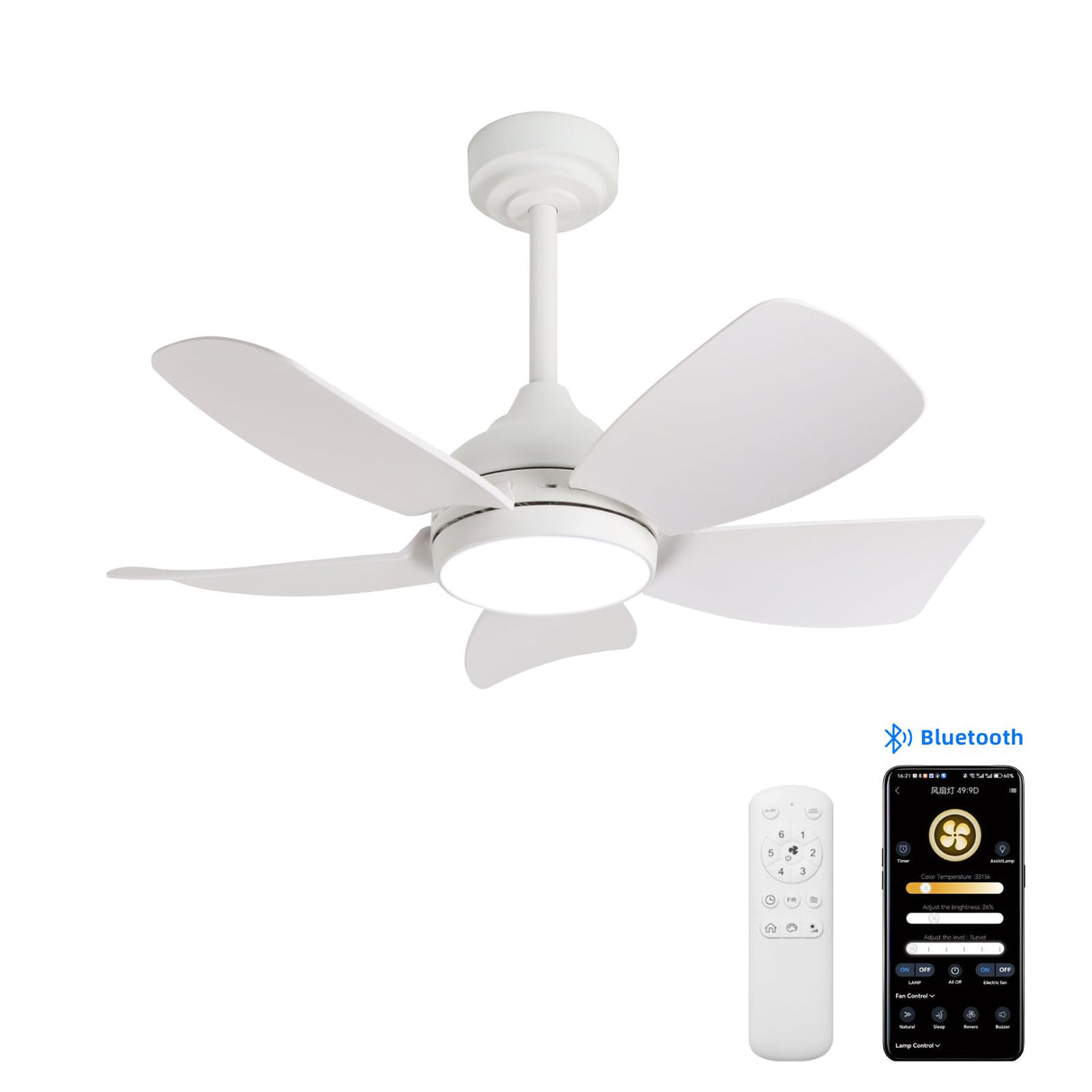 36 inch Ceiling Fan with Light and Remote Control,White 5 Blade Modern Ceiling Fans for Living Room Bedroom Farmhouse indoor, Quick-Install,Reversible DC Motor, Dimmable, 6 Airflow & 3 Light Colors natawinnd