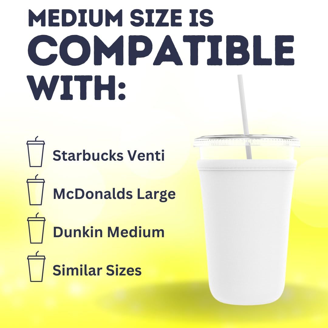 TahoeBay Iced Coffee Cold Cup Sleeve (4-Pack) Reusable Blank Neoprene Insulator Drink Sleeves 22oz - 24oz Beverage Holder for Vinyl Sublimation fits Dunkin' Medium and Starbucks Venti (White) TahoeBay