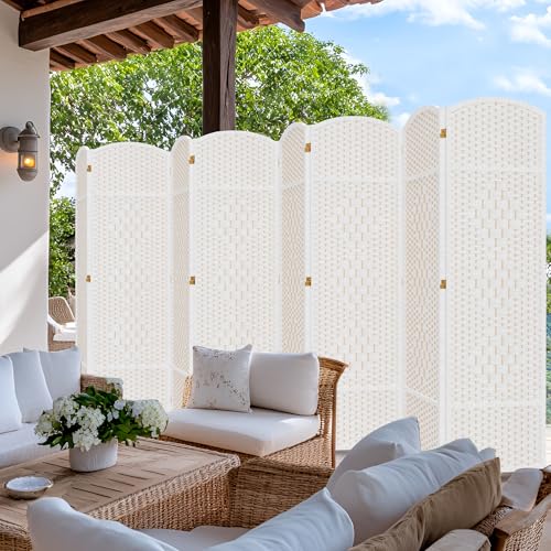 DURASPACE 8 Panel Room Divider, 6ft Tall Folding Privacy Screen, 19.5" Wide Panels, 360°Rotation, Hand-Woven Freestanding Wood Partition for Room Separation DURASPACE