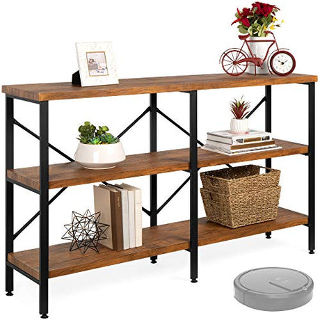 Best Choice Products Large Console Table, 3-Tier 55in Rustic, Industrial Sofa Table Storage for Living Room, Entryway, Foyer, Hallway w/EVA Non-Scratch Feet, Steel Frame - Brown Best Choice Products