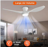 TALOYA 52 inch Ceiling Fans with Lights Remote Control, Modern Low Profile Ceiling Fan with Quiet Reversible DC Motor for Bedroom Living Room and Patio White TALOYA