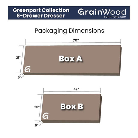 Grain Wood Furniture Greenport 6-Drawer Bedroom Dresser, Solid Wood with a Brushed Driftwood Finish Grain Wood Furniture