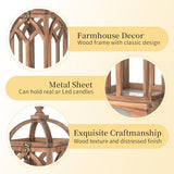 Romadedi Farmhouse Candle Lantern Wooden - 12" / 16" Set of 2 Decorative Rustic Wood Candle Holder Home Decor Decoration Wedding Table Centerpiece, Brown Romadedi