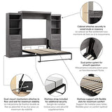 Bestar Pur Queen Murphy Bed and 2 Shelving Units with Drawers, 115-inch Space-Saving Sleeping Arrangement in Bark Grey Bestar