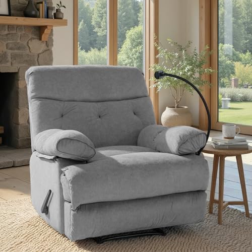 Chizzyseat Manual Oversized Recliner Chair for Heavy Duty Adults 400lbs Extra Wide Recliner with Phone Holder Big Man Recliners for Living Room Bedroom Nursery RV Dark Grey