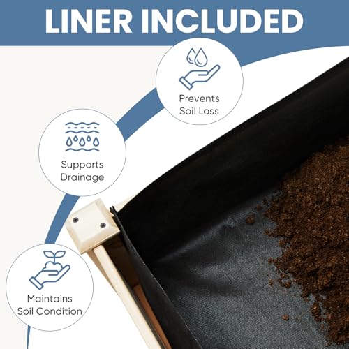 DUMOS Raised Garden Bed with Legs, 48x24x30in Wood Elevated Planter Box w/Bed Liner for Herbs Flowers Vegetables, 300lbs Capacity Outdoor Gardening Planters for Patio Balcony Backyard, Natural Wood DUMOS