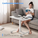 CROWNFURN Mobile Small Standing Rolling Desk Adjustable Height, Portable Laptop Desk on Wheels, Workstation for Home Office with Hook,White CROWNFURN