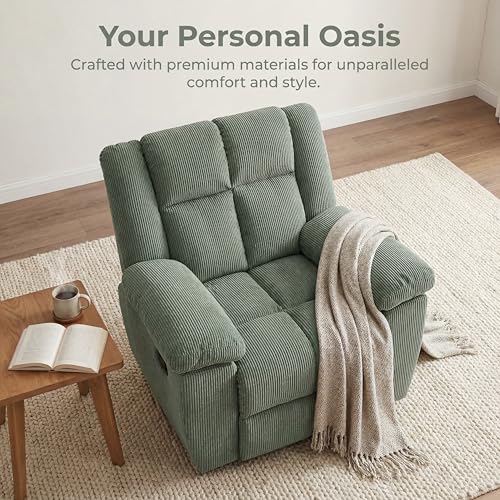 Trygoal Oversized Corduroy Recliner Chair, Manual Lazy Boy Recliner with Home Theater Seating, Breathable Living Room Reclining Chair for Adults Reading, Gaming, Relax, Green