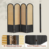 ALeesing 4 Panel Room Dividers and Folding Privacy Screens, Hand-Made Rattan Room Divider with Bi-Directional Hinge, Pre-Assembled Wood Room Divider Wall for Home Office Bedroom, Black ALeesing