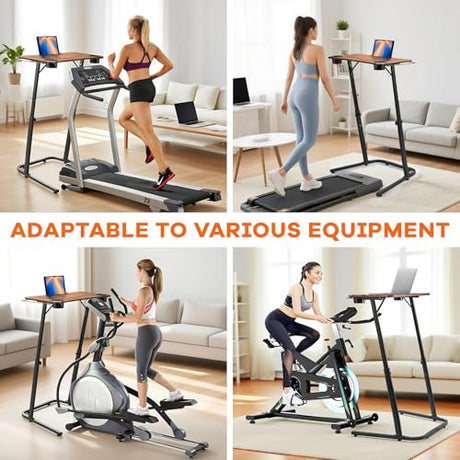 HOMELYM Treadmill Desk, Small Standing Desk for Walking Pad, 30-47 Inch Adjustable Height Walking Pad Stand for Treadmill, Portable Standing Table for Bike and Home Office Work - Brown HOMELYM