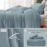 PHF 100% Natural Cotton Muslin Duvet Cover Set King Size, Ultra Soft Breathable Absorbent, Luxurious Minimalist Gauze Bedding for All Season, Duvet Set with 2 Pillow Shams, 104" x 90", Dusty Blue PHF