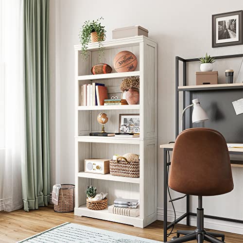 LINSY HOME 5-Tier Adjustable Bookcase in White Oak - Stylish & Durable Storage Solution - WoodArtSupply