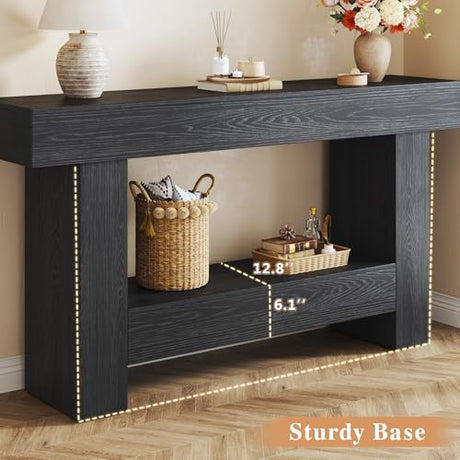 HUAHUU 63 Inches Long Console Table, Sofa Table with Storage Behind Couch, Entryway Table with Open Storage, Farmhouse Console Tables for Entryway, Living Room, Hallway, Black HUAHUU