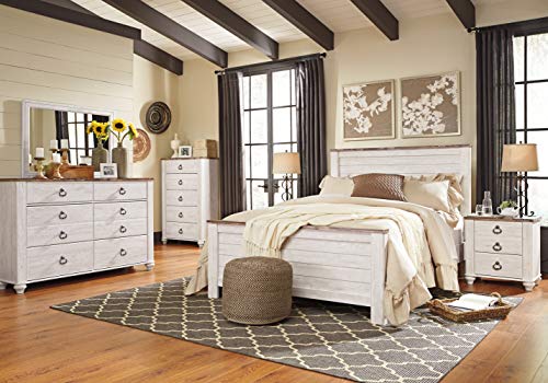 Signature Design by Ashley Willowton Farmhouse 2 Drawer Nightstand with USB Charging Ports, Whitewash - WoodArtSupply