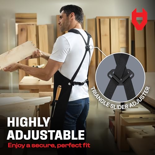 NoCry Heavy Duty Work Aprons For Men with Reinforced Pockets, Magnet Holders & Durable Stitching — Ideal Tool Apron or Woodworking Apron for Men with Padded Shoulder Pads & Quick-Release Buckles NoCry