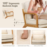COLAMY Mid Century Modern Accent Chair with Lumbar Pillow, Relaxing Armchair with Solid Wood Frame & Soft Cushion, Reading Leisure Chair for Living Room,Bedroom,Waiting Room（Beige） COLAMY