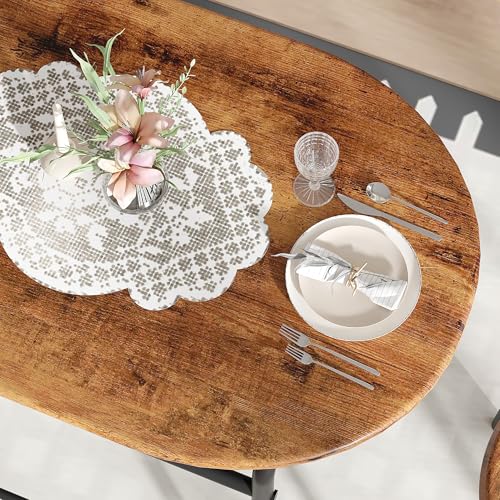 VECELO 3-Piece Dining Table Set for Kitchen Breakfast Nook, Wood Grain Oval Tabletop and Metal Frame with Built-in Wine Rack, for Small Spaces, Antique Brown & Black VECELO