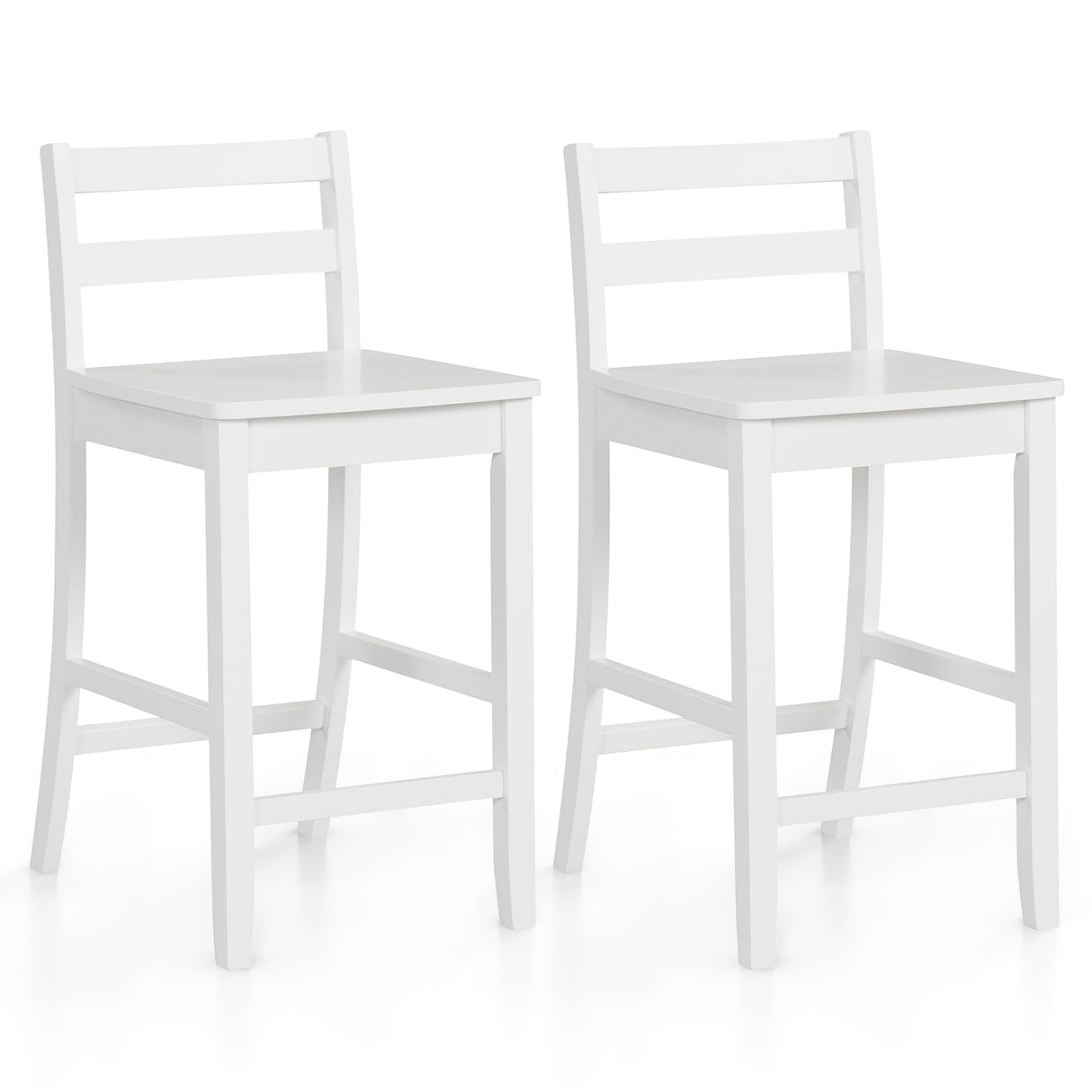 COSTWAY Wooden Bar Stools Set of 2, 24-Inch Counter Height Stools with Ergonomic Backrest & Footrest, Farmhouse High Dining Chairs for Kitchen Island, Pub, Cafe (2, White) COSTWAY