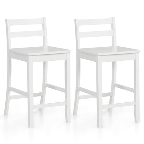 COSTWAY Wooden Bar Stools Set of 2, 24-Inch Counter Height Stools with Ergonomic Backrest & Footrest, Farmhouse High Dining Chairs for Kitchen Island, Pub, Cafe (2, White) COSTWAY
