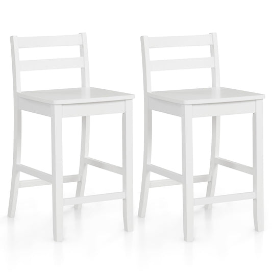 COSTWAY Wooden Bar Stools Set of 2, 24-Inch Counter Height Stools with Ergonomic Backrest & Footrest, Farmhouse High Dining Chairs for Kitchen Island, Pub, Cafe (2, White) - WoodArtSupply