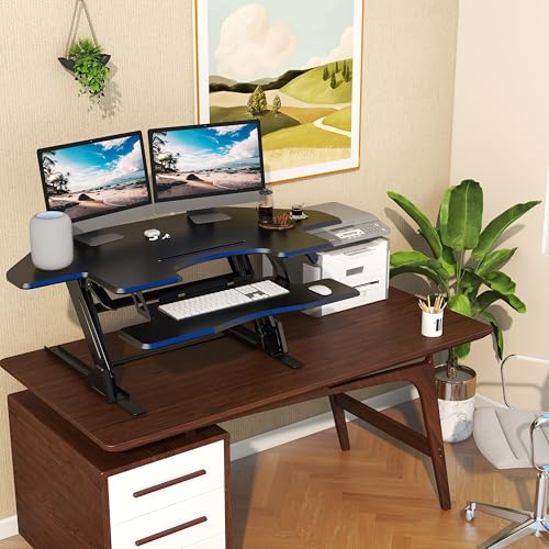Lubvlook 47 inch Corner Standing Desk Converter, Height Adjustable Sit Stand Desk Riser, Black, GSD06T Lubvlook